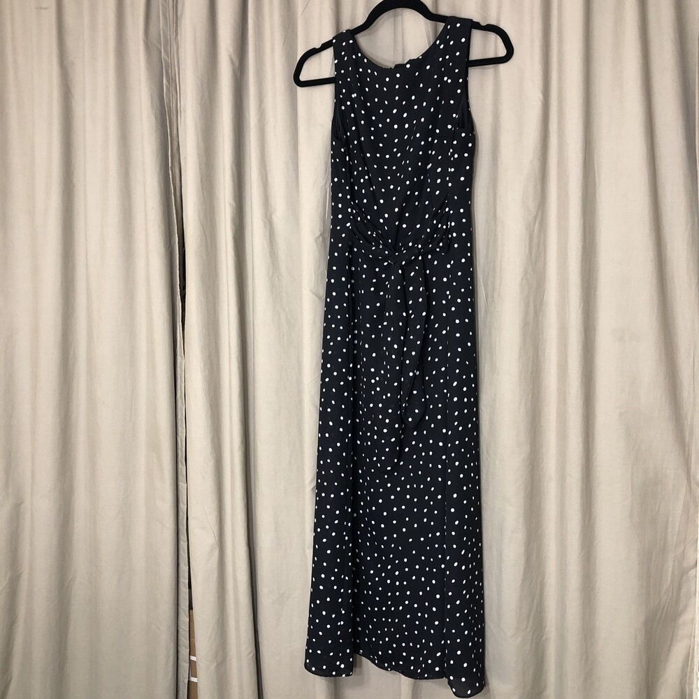 Virgo Petite 10 Black White Sleeveless Maxi A-Line Dress Boat Neck Polyester
